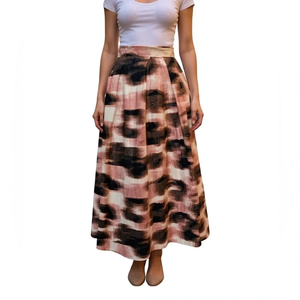DKNY Abstract Print A-Line Cotton Maxi Skirt Womens Size XL